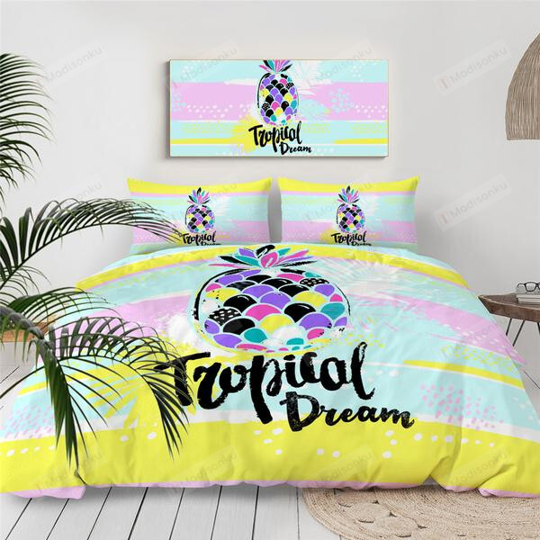 Tropical Dream Pineapple Cotton Bed Sheets Spread Comforter Duvet Cover Bedding Sets