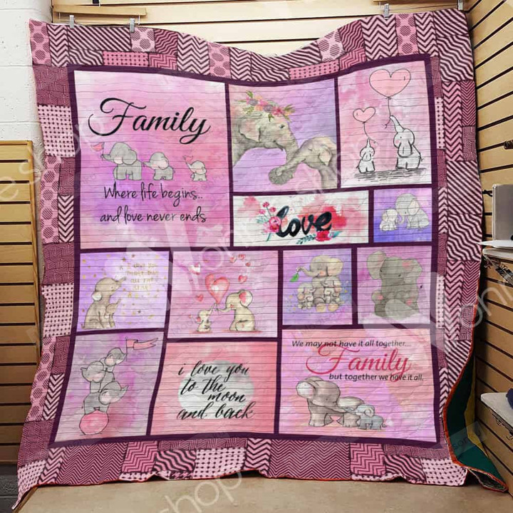 Elephant Family Love Never Ends Quilt Blanket Great Customized Gifts For Birthday Christmas Thanksgiving Perfect Gifts For Elephant Lover