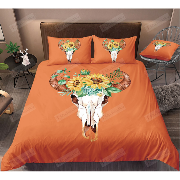 Bull Skull With Sunflower Bedding Set Bed Sheets Spread Comforter Duvet Cover Bedding Sets