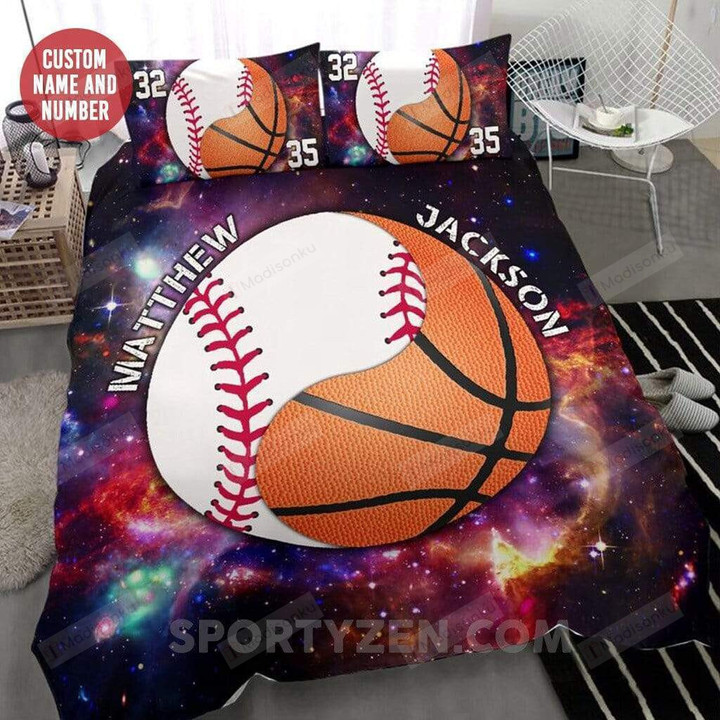 Baseball And Basketball Custom Duvet Cover Bedding Set Black