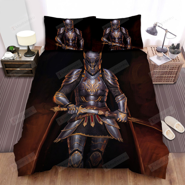 Knight In Fire Background Artwork Bed Sheets Spread Duvet Cover Bedding Sets