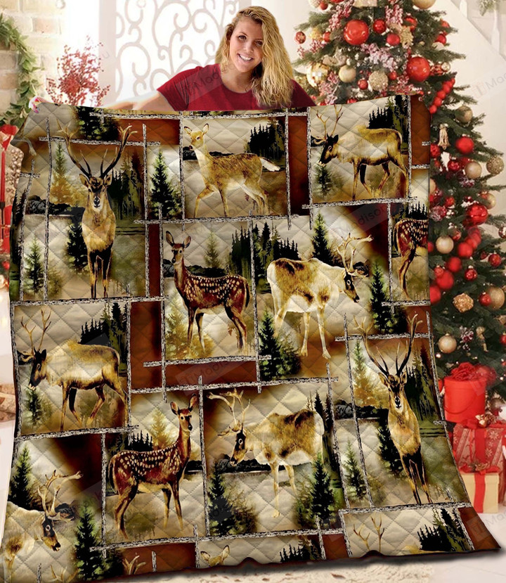 Deer Walking Woods Are Where Heart Of A Deer Sika Deer Quilt Blanket Great Customized Blanket Gifts For Birthday Christmas Thanksgiving