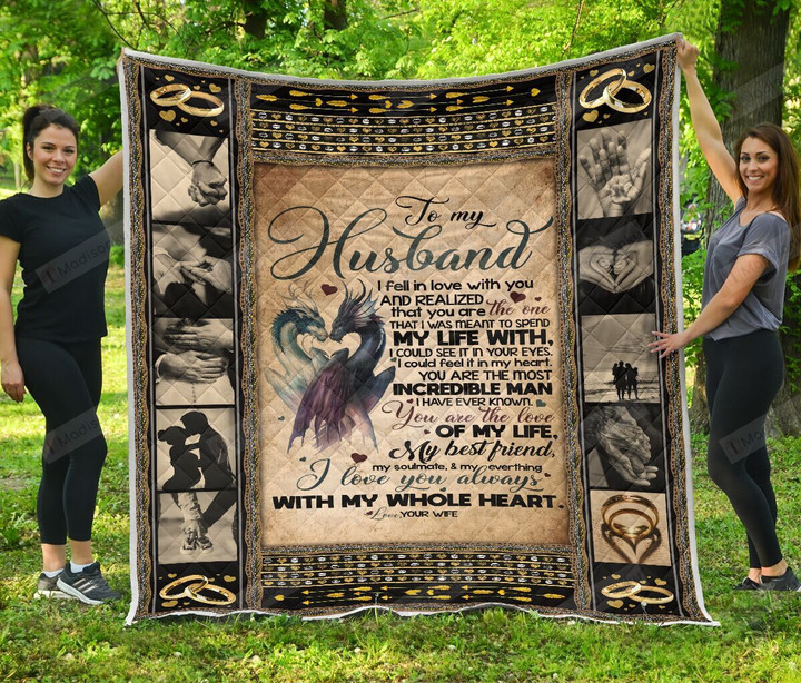 Personalized Dragon To My Husband Quilt Blanket From Wife I Love You Always With My Whole Heart Great Customized Blanket Gifts For Birthday Christmas Thanksgiving