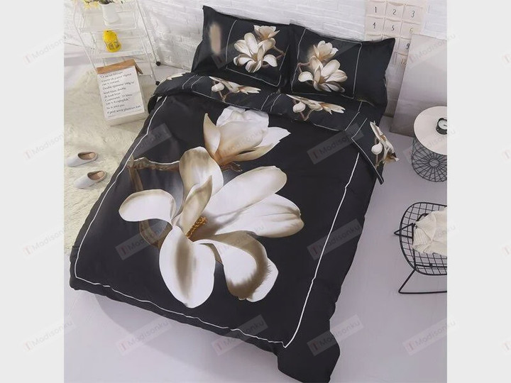 3D White Magnolia Flowers Cotton Bed Sheets Spread Comforter Duvet Cover Bedding Sets