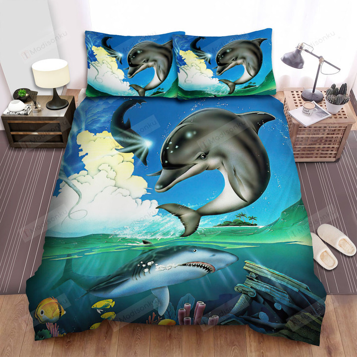 The Wild Animal - The Dolphin And The Shark Bed Sheets Spread Duvet Cover Bedding Sets