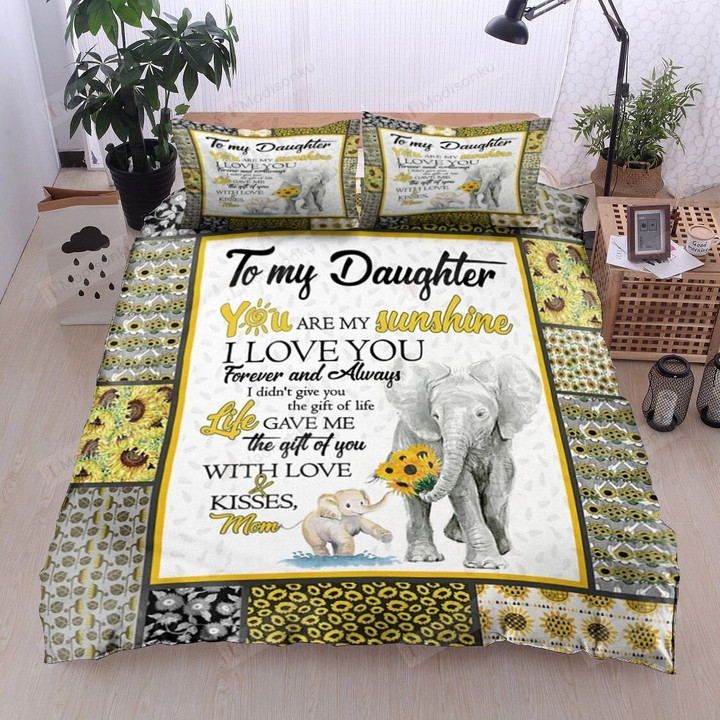 Personalized Elephant Sunflower To My Daughter From Mom You Are My Sunshine Cotton Bed Sheets Spread Comforter Duvet Cover Bedding Sets