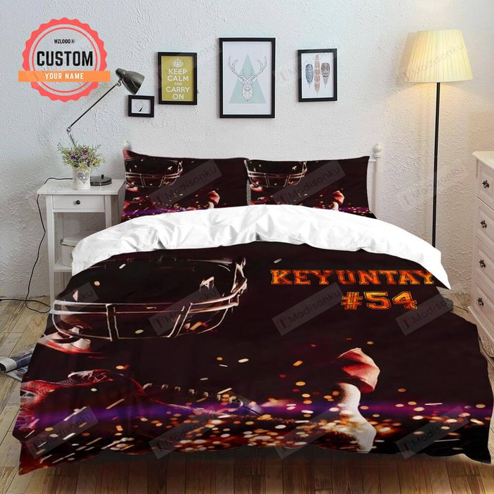 Personalized Lights American Football Player Cotton Bed Sheets Spread Comforter Duvet Cover Bedding Sets Perfect Gifts For American Football Lover