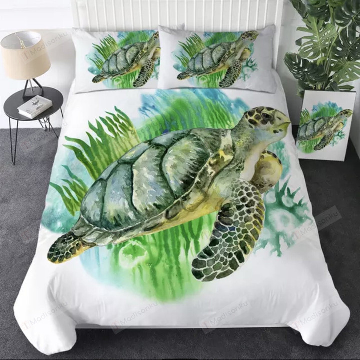 Turtle Swimming Through Seaweed Bed Sheets Duvet Cover Bedding Sets