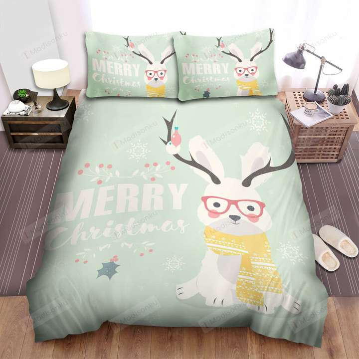 The Christmas Animal - Merry Christmas Red Glasses Bunny Bed Sheets Spread Duvet Cover Bedding Sets