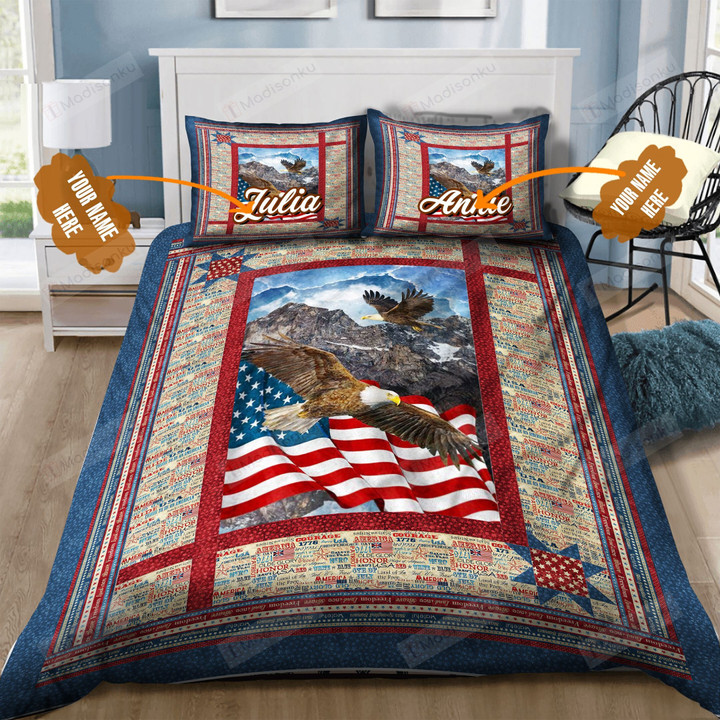 Personalized American Flag Eagle 4th July Bedding Set Bed Sheets Spread Comforter Duvet Cover Bedding Sets