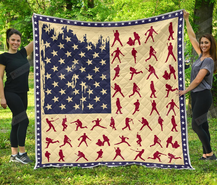 Baseball Player American Flag Quilt Blanket Great Customized Gifts For Birthday Christmas Thanksgiving Perfect Gifts For Baseball Lover