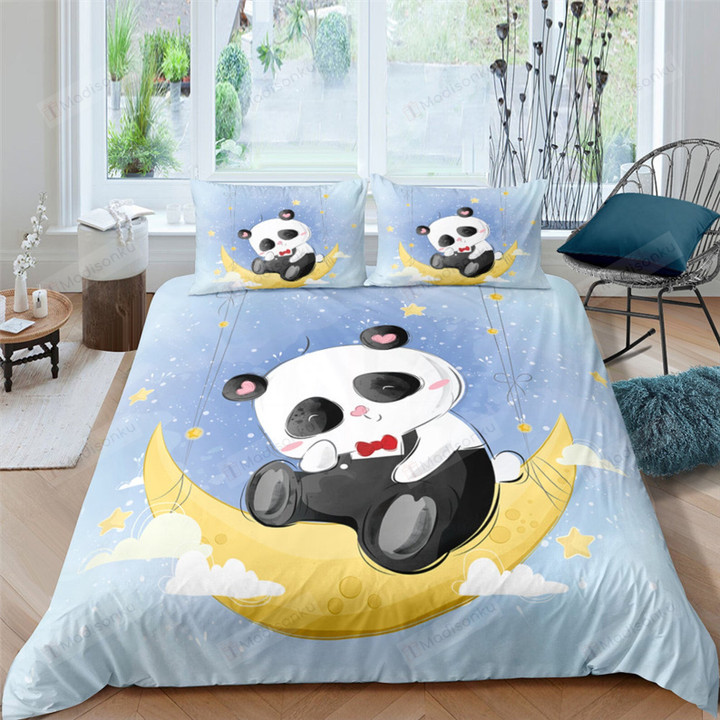 Panda Cute With Moon Pattern  Bed Sheets Duvet Cover Bedding Sets