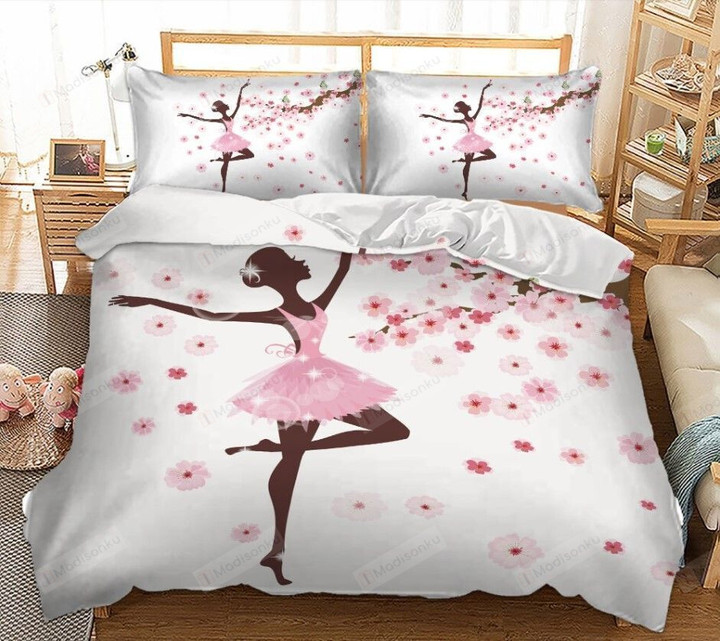 Ballet Dancing Under Cherry Blossom Cotton Bed Sheets Spread Comforter Duvet Cover Bedding Sets