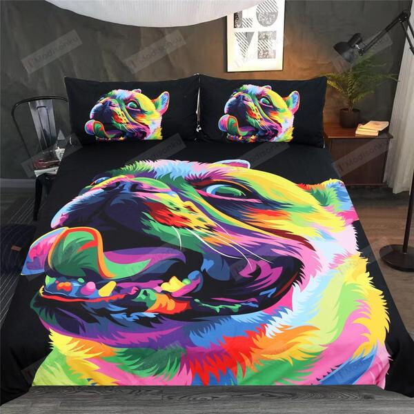 Watercolor Bulldog Cotton Bed Sheets Spread Comforter Duvet Cover Bedding Sets