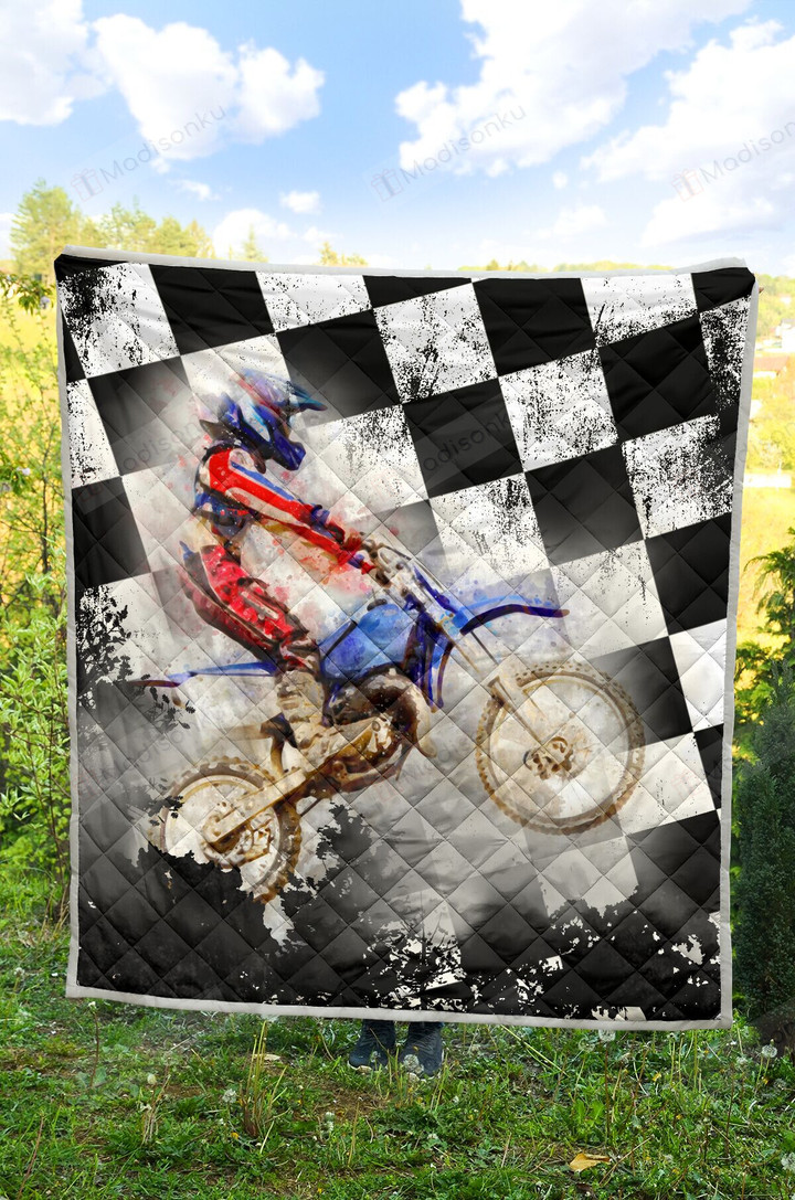 Motocross And Racing Flag Quilt Blanket Great Customized Blanket Gifts For Birthday Christmas Thanksgiving