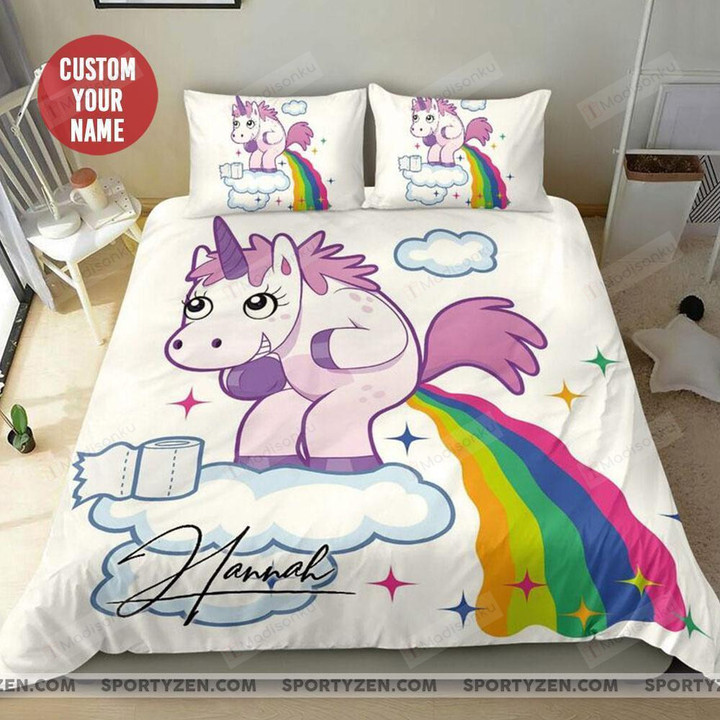 Custom Ambesonne Funny Unicorn Duvet Cover Bedding Set With Name