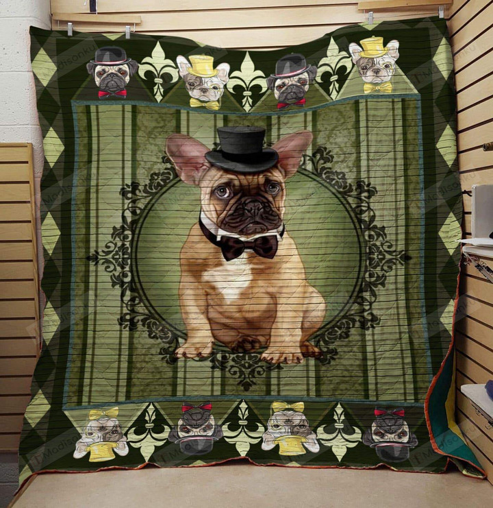 French Bulldog Wearing Noble Hat And Bow Quilt Blanket Great Customized Blanket Gifts For Birthday Christmas Thanksgiving