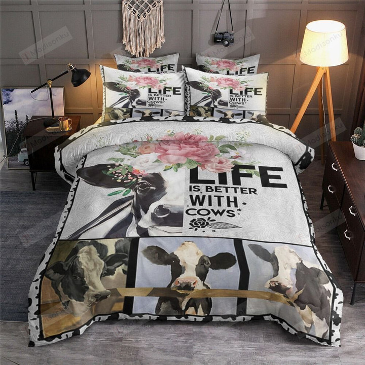 Life Is Better With Cows Cotton Bed Sheets Spread Comforter Duvet Cover Bedding Sets