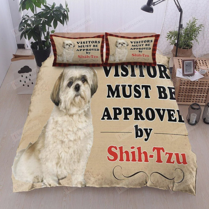 Visitor Must Be Approved By Shih Tzu Cotton Bed Sheets Spread Comforter Duvet Cover Bedding Sets