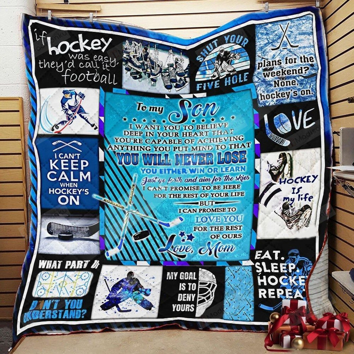 Personalized Ice Hockey To My Son Quilt Blanket From Mom You Are Capable To Achieving Anything Great Customized Blanket Gifts For Birthday Christmas Thanksgiving