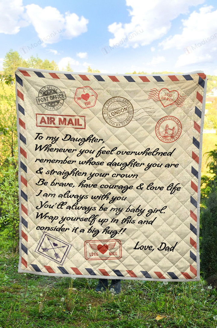 Personalized Custom Name Air Mail To my Daughter Love Dad Quilt Blanket Great Gifts For Birthday Christmas Thanksgiving Anniversary