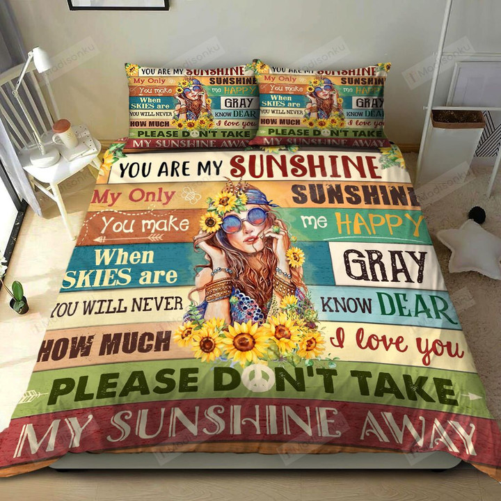 3D Hippie Girl You Are My Sunshine Please Don't Take My Sunshine Away Cotton Bed Sheets Spread Comforter Duvet Cover Bedding Sets