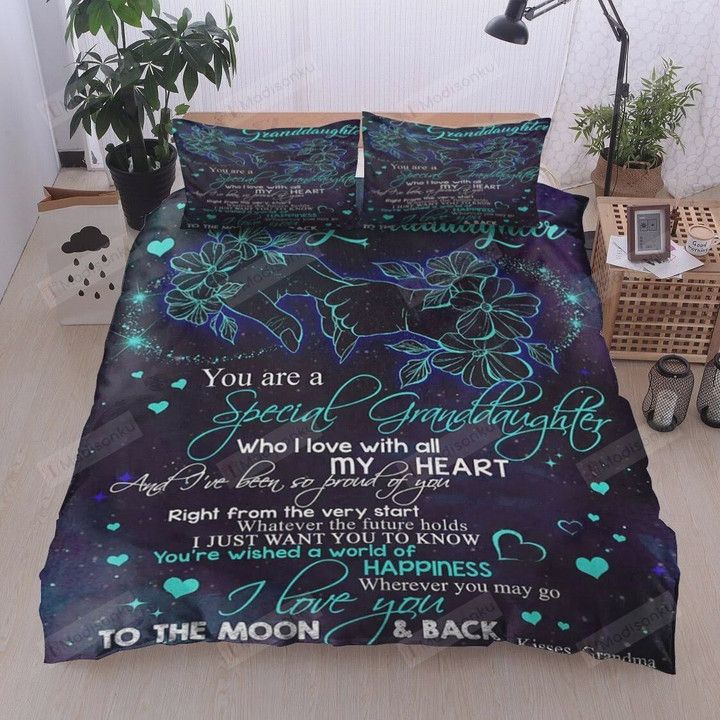Personalized To My Granddaughter From Grandma I Love You To The Moon and Back Cotton Bed Sheets Spread Comforter Duvet Cover Bedding Sets