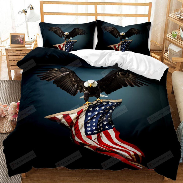 American Flag And Bald Eagle Bed Sheets Spread Duvet Cover Bedding Sets