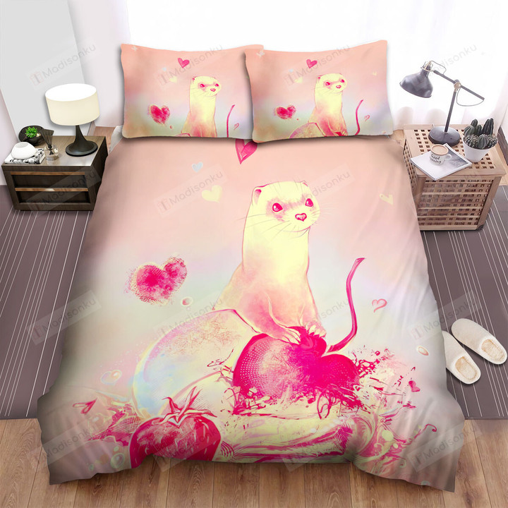 The Wild Animal - The Ferret Holding A Heart Art Bed Sheets Spread Duvet Cover Bedding Sets