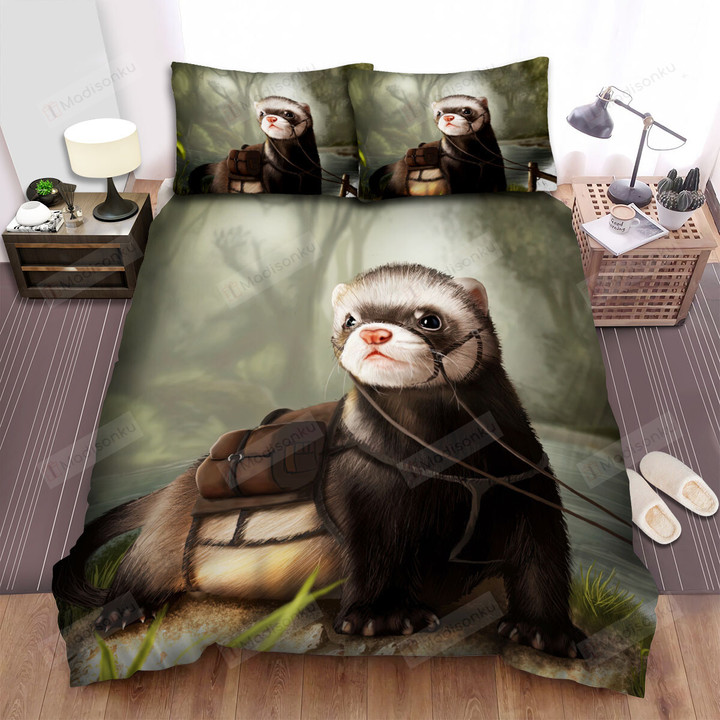 The Wild Animal - The Ferret Tied To The Fence Bed Sheets Spread Duvet Cover Bedding Sets