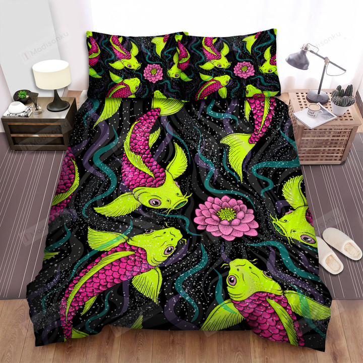 The Fish From Japan - The Pink Scales Koi Fish Bed Sheets Spread Duvet Cover Bedding Sets