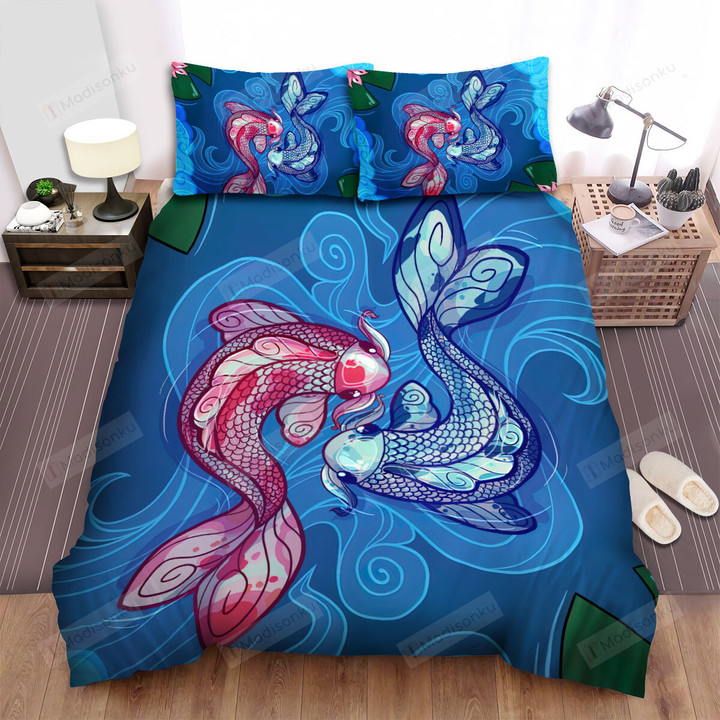The Fish From Japan - The Koi Fish Swimming Symmetry Art Bed Sheets Spread Duvet Cover Bedding Sets