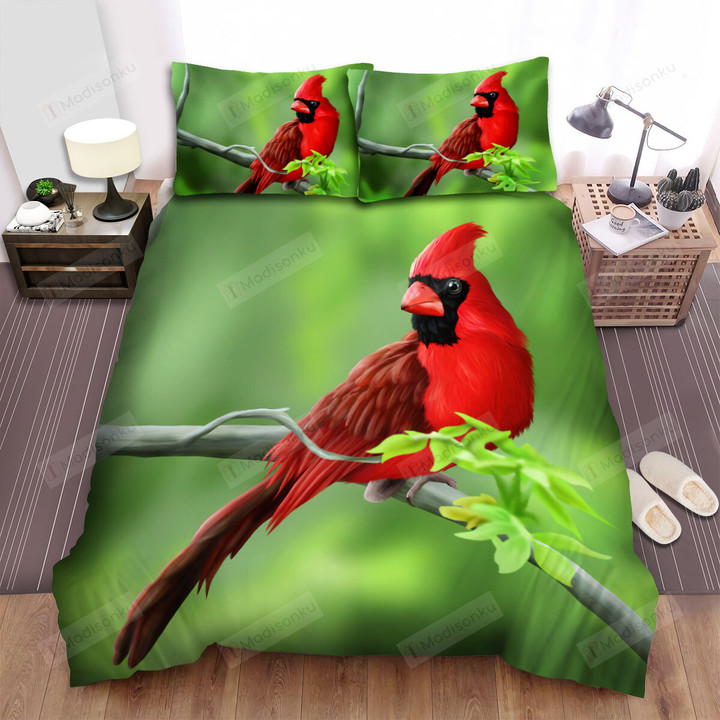 The Wild Animal - The Cardinal On A Branch Illustration Bed Sheets Spread Duvet Cover Bedding Sets