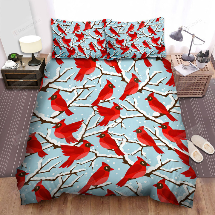 The Wild Animal - The Red Cardinal In Snow Bed Sheets Spread Duvet Cover Bedding Sets