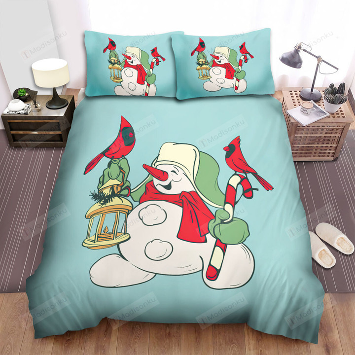 The Wild Animal - The Snowman And Cardinal Bed Sheets Spread Duvet Cover Bedding Sets