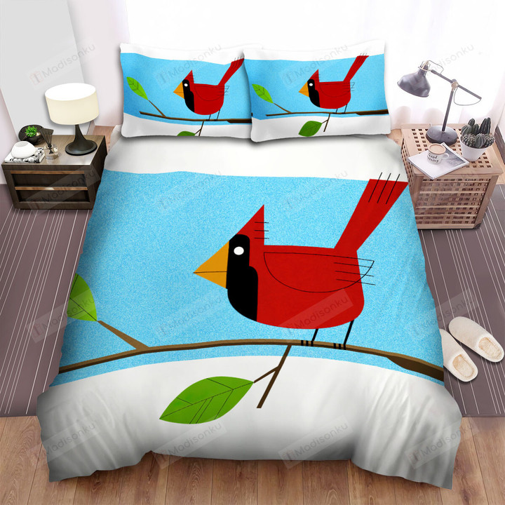 The Wild Animal - The Red Cardinal Illustration Bed Sheets Spread Duvet Cover Bedding Sets