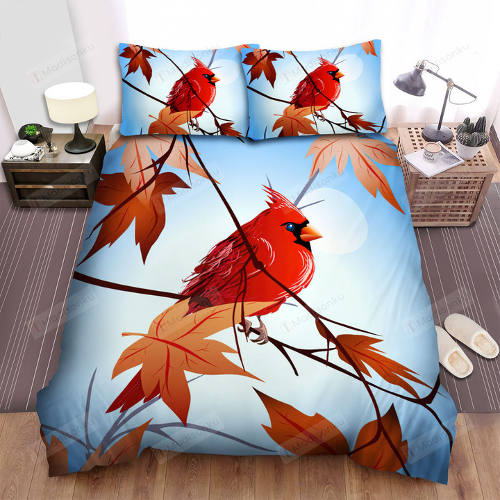 The Wild Animal - The Red Cardinal Under The Moon Bed Sheets Spread Duvet Cover Bedding Sets
