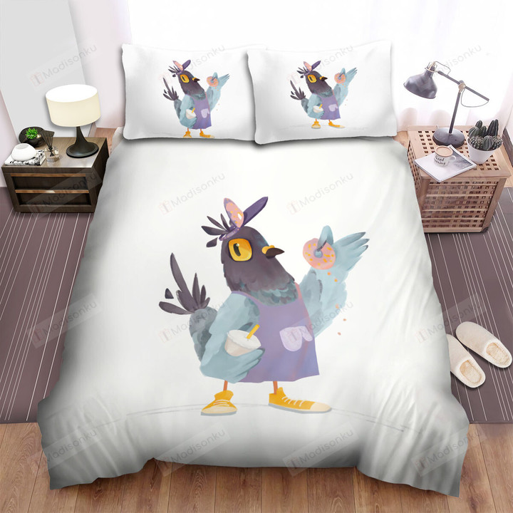 The Wild Bird - The Pigeon Eating A Donut Bed Sheets Spread Duvet Cover Bedding Sets