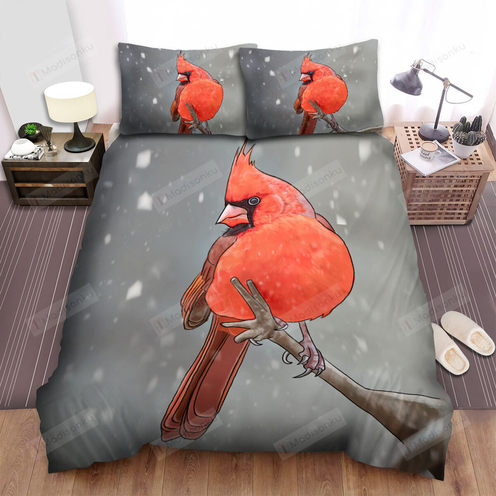The Wild Animal - The Red Cardinal Standing Alone In The Winter Bed Sheets Spread Duvet Cover Bedding Sets