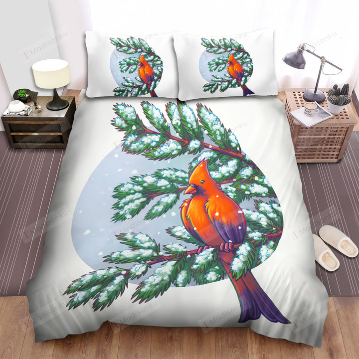 The Wild Animal - The Red Cardinal Hiding Snow Bed Sheets Spread Duvet Cover Bedding Sets