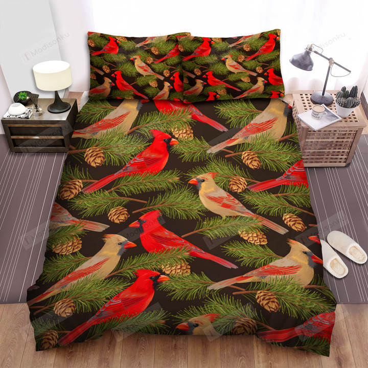The Wild Animal - The Red Cardinal And Pine Seeds Bed Sheets Spread Duvet Cover Bedding Sets