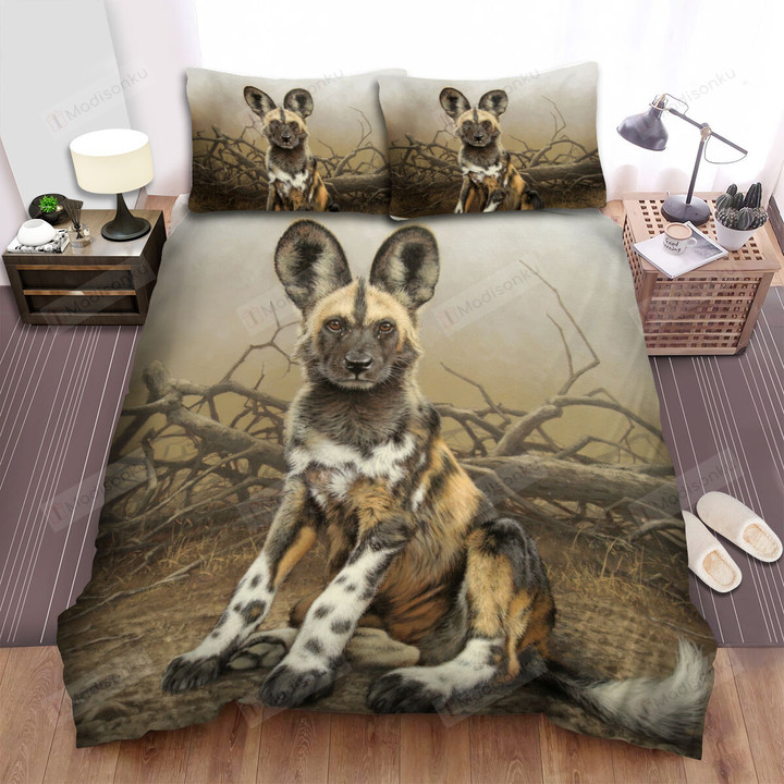 The Wild Animal - The African Wild Dog Cub On The Ground Bed Sheets Spread Duvet Cover Bedding Sets