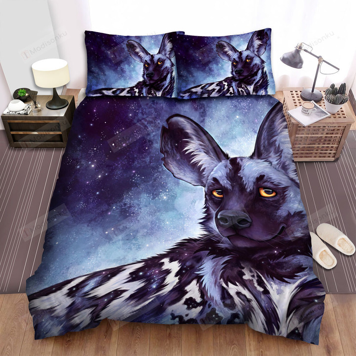 The Wild Animal - The African Wild Dog Under The Sparkle Night Bed Sheets Spread Duvet Cover Bedding Sets