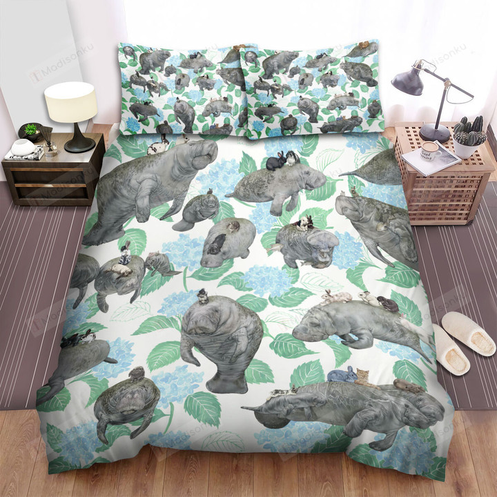 The Wild Animal - The Manatee And The Bunny Seamless Pattern Bed Sheets Spread Duvet Cover Bedding Sets