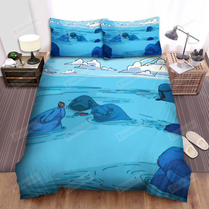 The Wild Animal - The Manatee Playing With A Cup Bed Sheets Spread Duvet Cover Bedding Sets