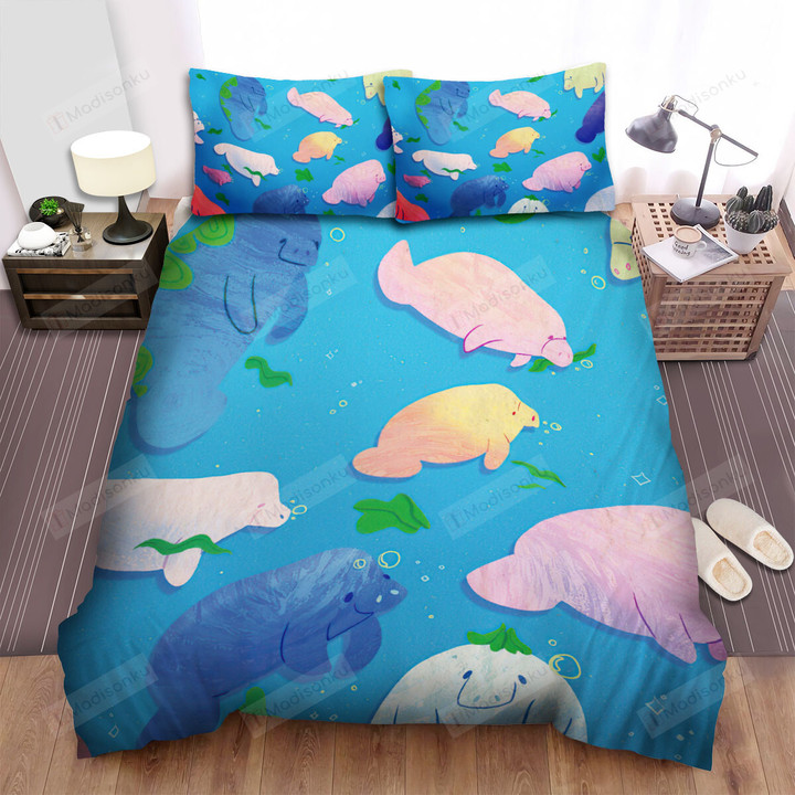 The Wild Animal - The Manatee In The Ocean Seamless Bed Sheets Spread Duvet Cover Bedding Sets