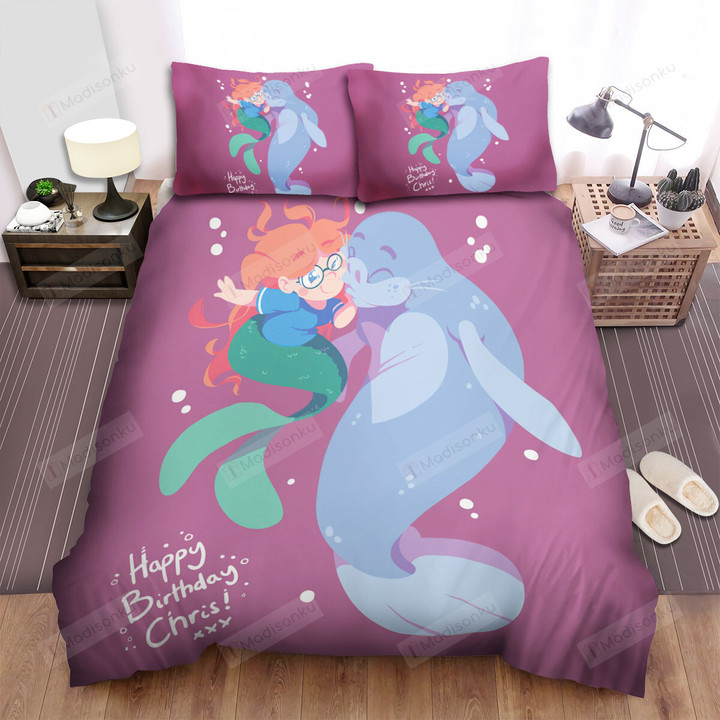 The Wild Animal - The Manatee Kissing The Mermaid Bed Sheets Spread Duvet Cover Bedding Sets