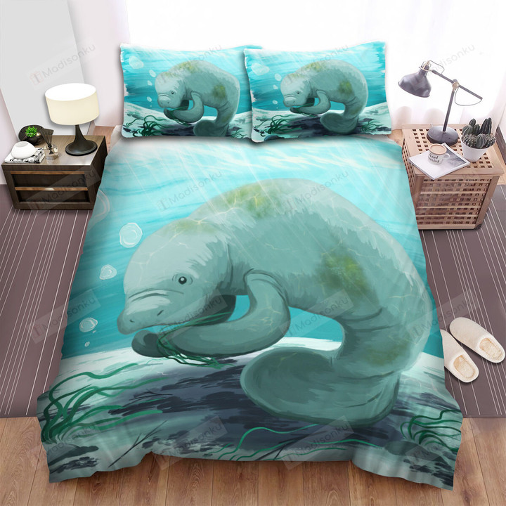 The Wild Animal - A Manatee Got Seaweed Bed Sheets Spread Duvet Cover Bedding Sets