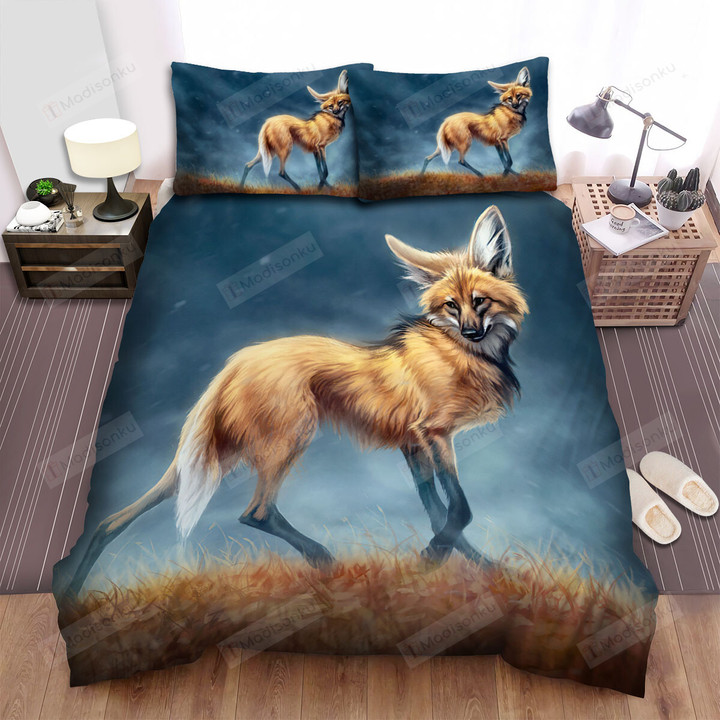 The Wild Animal - The Coyote Moving In The Grass Digital Art Bed Sheets Spread Duvet Cover Bedding Sets