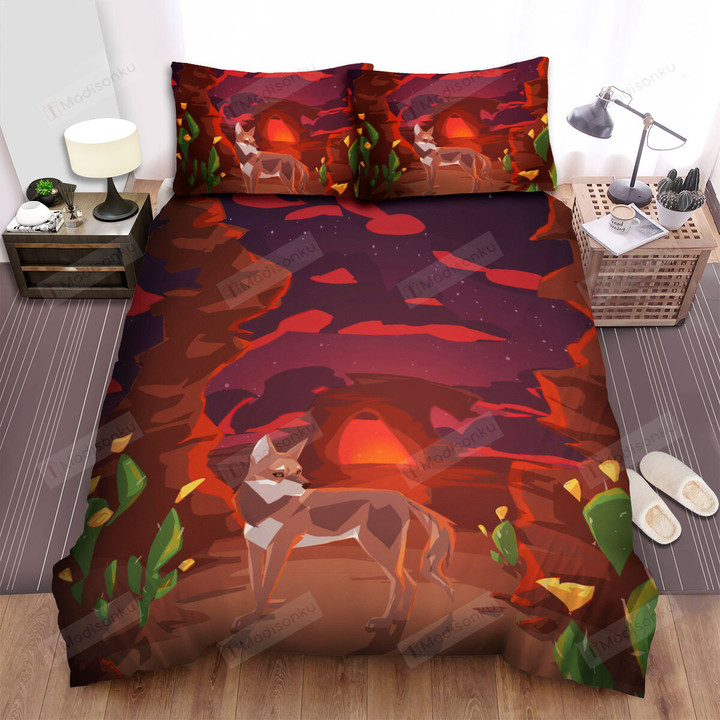 The Wild Animal - The Coyote In The Desert Night Digital Art Bed Sheets Spread Duvet Cover Bedding Sets